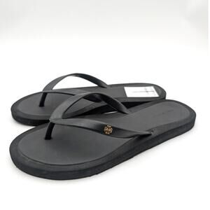 Tory Burch Flip Flop Thong Sandal Brass Gold Logo Women's Kira Black Size US8M